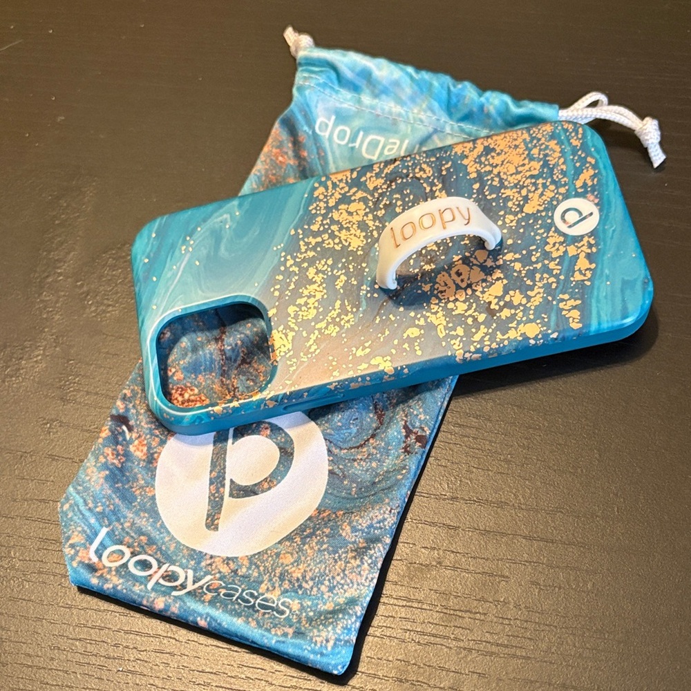 Loopy Case Blue and Gold Marble Phone Case with Loopy Ring - IPhone 14